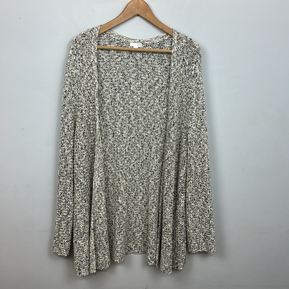 J. Jill Chunky Knit Cream Black Speckled Open Cardigan Sweater Longline Sz XL - Picture 7 of 9
